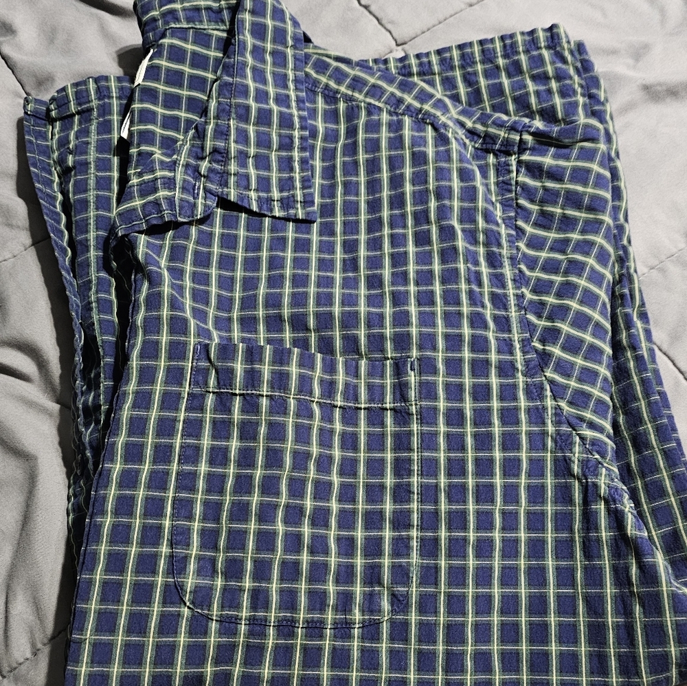L.L. Bean Men's Navy and Lime Check Shirt